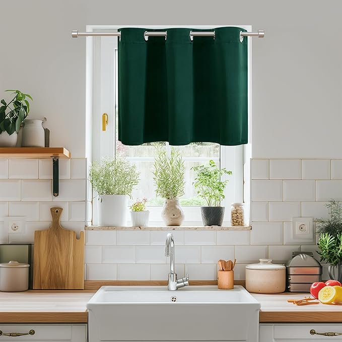 ChrisDowa Blackout Curtains 36 Inches Long for Living Room, Grommet Thermal Insulated Room Darkening Curtains for Bedroom (1 Panel Set, Forest Green, 52 x 36 Inch)