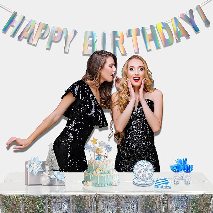 Holographic Happy Birthdays Banner - GREATRIL Pre-Strung No DIY Iridescent Birthdays Banner Bunting Colorful Signs for Birthdays Party Backdrop Decoration