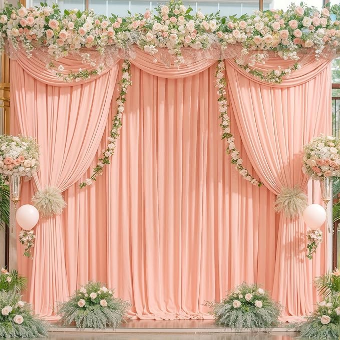 6 Panels Peach Backdrop Curtain for Parties Baby Shower Wrinkle Free Peach Photo Curtains Backdrop Drapes Fabric Decoration for Wedding Birthday Party 30ft(W) x 10ft(H)