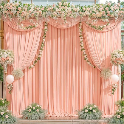 8 Panels Peach Backdrop Curtain for Parties Wedding Wrinkle Free Peach Photo Curtains Backdrop Drapes Fabric Decoration for Baby Shower Birthday Party 40ft(W) x 10ft(H)