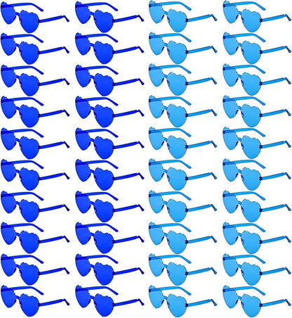 40 Pairs Heart Shaped Sunglasses Bulk, Colorful Rimless Fun Heart Sunglasses for Women Party Favors