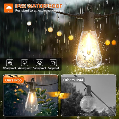 Kawaya 50FT Outdoor String Lights - Outside LED Patio Light with 25+2 Shatterproof Vintage Edison Bulbs - 2700K Dimmable IP65 Waterproof Hanging Lighting for Yard Porch Deck Balcony Bistro Cafe Party