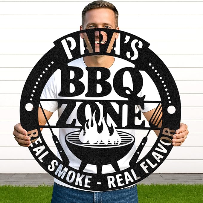 Personalized BBQ Metal Cut Sign, Custom Name Grill Wall Decor for Patio and Backyard, Rustic Outdoor Barbecue Gift