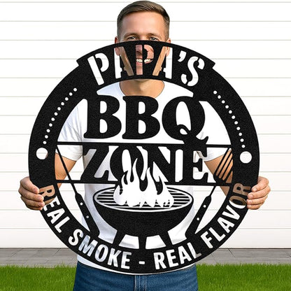 Personalized BBQ Metal Cut Sign, Custom Name Grill Wall Decor for Patio and Backyard, Rustic Outdoor Barbecue Gift