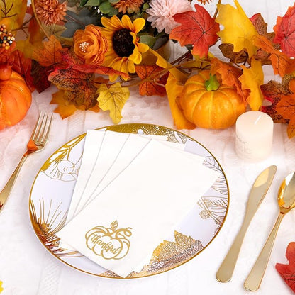 200 PCS Thanksgiving Pumpkin Napkins - 3-Ply Heavy Duty Fall Pumpkin Paper Napkins - Thanksgiving Disposable Hand Towels Napkins for Friendsgiving Table Decor Party Supplies