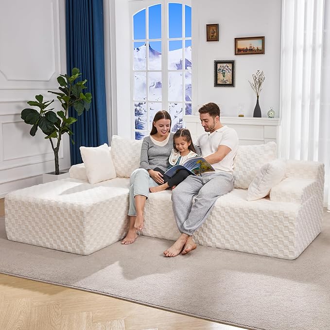 Hobestluk Modular Sectional Sofa Couches L-Shape Couch 3 Seat Modular Sofa Memory Foam Sectional Couches for Living Room, Cloud Couch with Oversized Chaise (96" Left Facing Chaise)