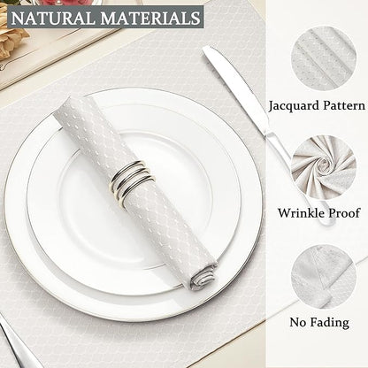 Cloth Napkins Set of 8 – Square 17x17 Inch Jacquard Fabric Polyester Washable Reusable Cloth Napkins for Kitchen Dinner Dining Restaurants Wedding Party Banquet Table (Ivory)