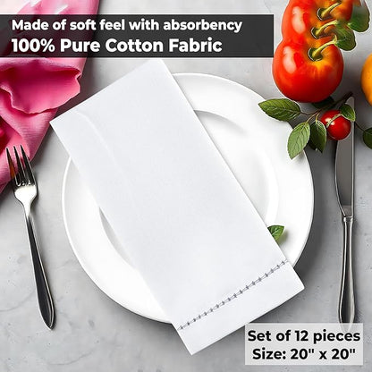 Urban Villa Easter Cloth Napkins Hemstitch White Grey 100% Cotton Absorbent Dinner Napkins (Set of 6) 20x20 Inches Soft Durable Washable Reusable Ideal for Everyday Use Wedding Parties Cloth Napkins