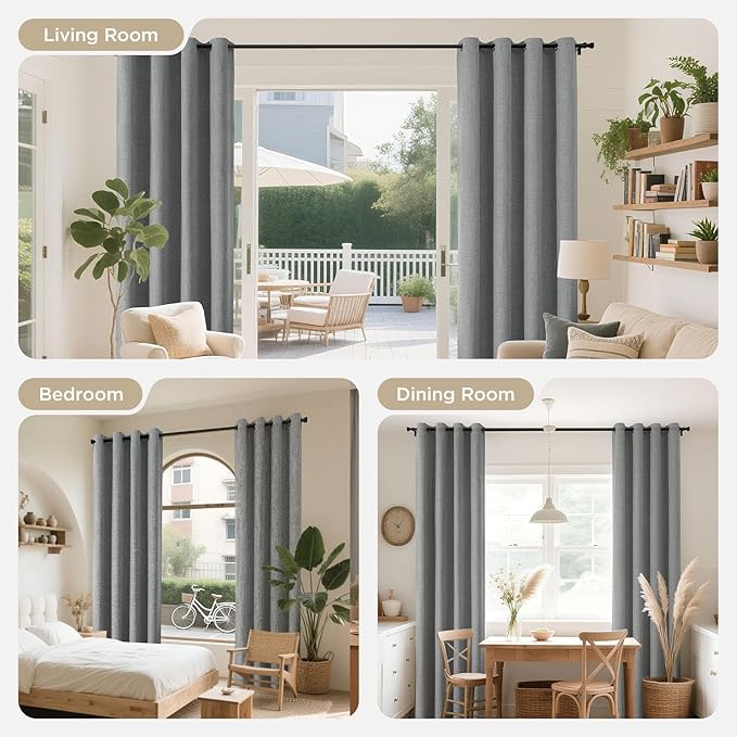 Joydeco Light Grey Blackout Curtains 96 Inches Long, Curtains 96 Inch Length 1 Panel for Bedroom, Thermal Insulated Linen Black Out Curtains with Grommets(100x96, Light Grey)