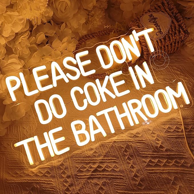 SYLHOME Please Don't Do Coke in the Bathroom Game Room Bedroom Bar Store Wall Decor Sign Birthday Christmas Party Backdrop Gifts USB 16.9"X9.2" Warm