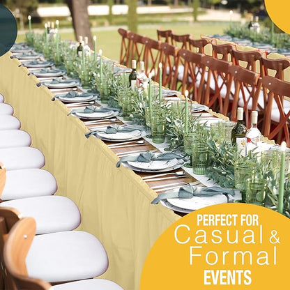 Exquisite Ruffle Table Skirt Light Yellow 2 Pack 14 Ft Long Table Skirts for Rectangle Tables 6ft Plus or Round Tables Skirts with Adhesive Strip for Gender Reveal Decor & Happy Birthday Parties