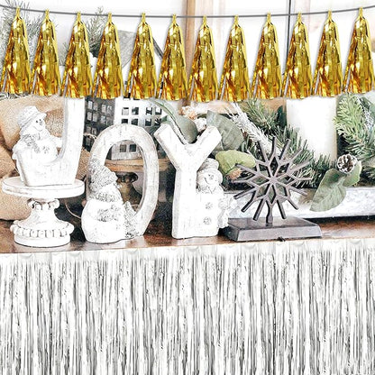 3P Gold Tassel Banner Garland Metallic Foil Fringe Banner Tinsel Tassels Streamer Banner Backdrop for Parade Floats, 2025 Graduation Decorations, Wedding Party Decoration