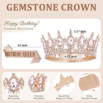 Gold Crown for Women, Crystal Queen Tiaras Headband Wedding Bridal Hair Accessories, Birthday Party Prom Cake Topper