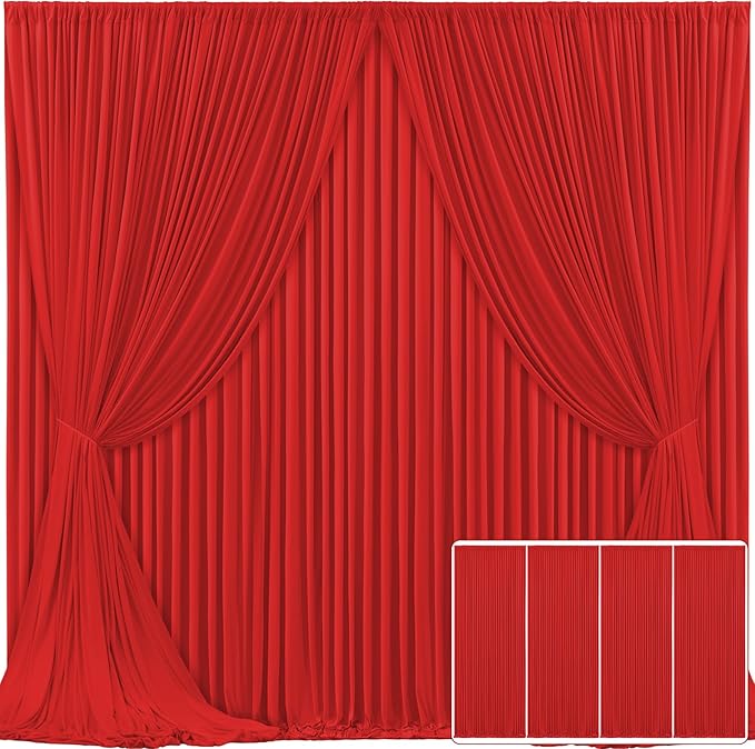 4 Panels Red Backdrop Curtain for Parties Wedding Wrinkle Free Red Photo Curtains Backdrop Drapes Fabric Decoration for Birthday Party Baby Shower Christmas 20ft(W) x 10ft(H)