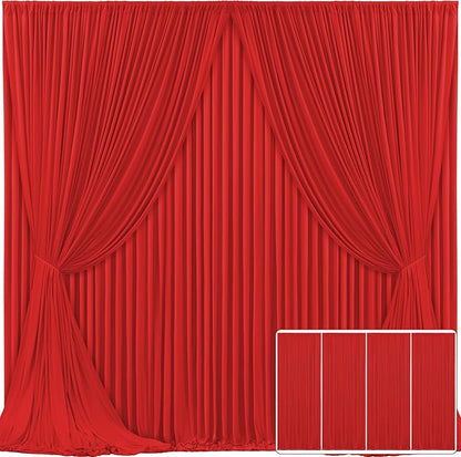 4 Panels Red Backdrop Curtain for Parties Wedding Wrinkle Free Red Photo Curtains Backdrop Drapes Fabric Decoration for Birthday Party Baby Shower Christmas 20ft(W) x 10ft(H)