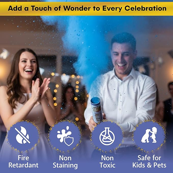 2 Pack Gender Reveal Smoke Confetti Poppers - Biodegradable Blue Powder Poppers for Baby Gender Reveal | Creates Vibrant Cloud of Color | Perfect for Photography and Special Events