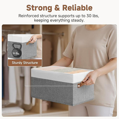 StorageWorks Fabric Shelf Baskets, Closet Organizers and Storage Basket, Foldable Storage Bins for Shelves, Clothes Storage Bins, Gray and White, 3-Pack, Large