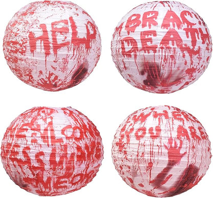 Mudra Crafts Hanging Halloween Ghost Lights Paper Lanterns, Outdoor Indoor Party Halloween Decorations, White 12-Inch Spooky Lamps, Set of 4