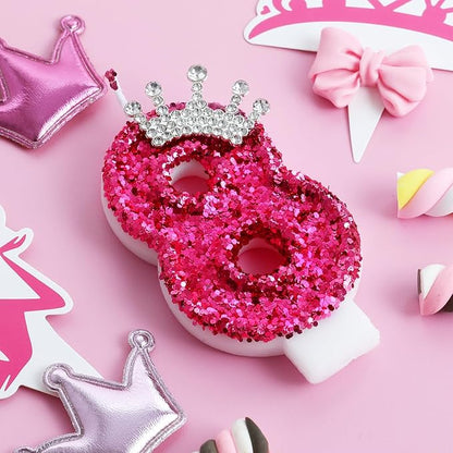 Hot Pink Birthday Candles Crown Number 8 Candle 8th Birthday Party Decorations Cake Topper Cupcake Decor for Anniversary Celebrations Supplies