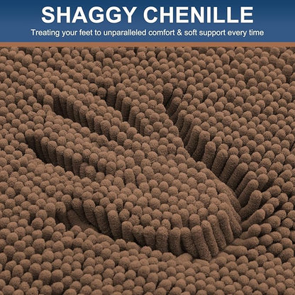 Smiry Luxury Chenille Bathroom Rugs 24x16, Extra Soft and Absorbent Shaggy Bath Mat, Machine Washable, Non-Slip Plush Carpet Runner for Tub, Shower, and Floor, Home Decor Accessories, Mocha