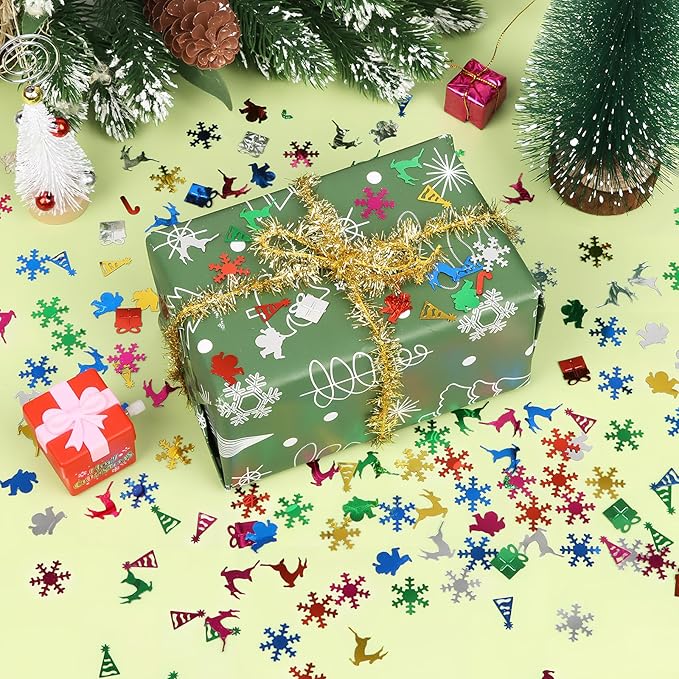 CCINEE Christmas Glitter Confetti Metallic Foil Table Scatters Confetti Snowflake Santa Elk Hat Gift Box Glitter Sequins for Christmas Decorations Party Supplies, 180g
