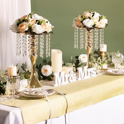 Wedding Centerpieces for Tables, 12.99in Metal Gold Vases for Centerpieces, 2PcsTall Crystal Flower Stand for Centerpiece Table Wedding Party Reception Home Decor