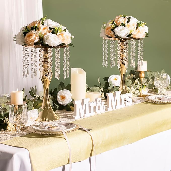 LANLONG Wedding Centerpieces for Tables, 12.99in Metal Gold Vases for Centerpieces, 10PcsTall Crystal Flower Stand for Centerpiece Table Wedding Party Reception Home Decor