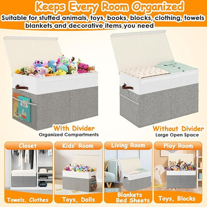 Large Toy Storage Box with Lid Upgraded Toy Storage Chest Organizer with Divider Foldable Toy Bin for Kids Boys Girls Playroom Nursery Bedroom (25"x13"x16")