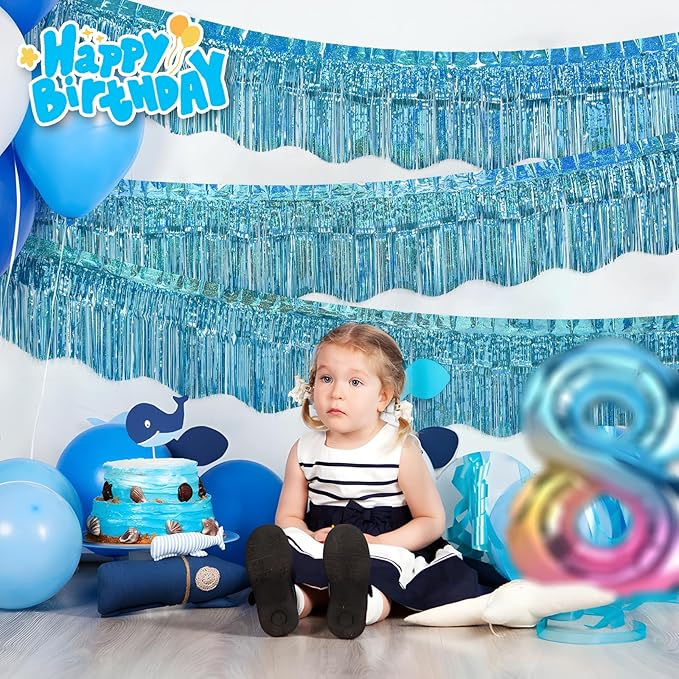 LOLStar 6 Pack Blue Foil Fringe Garland Party Decorations, 59Ft Tinsel Streamers Shiny Blue Wall Hanging Tinsel Fringe Banners for Wedding Birthday Anniversary Christmas New Year Party Decor