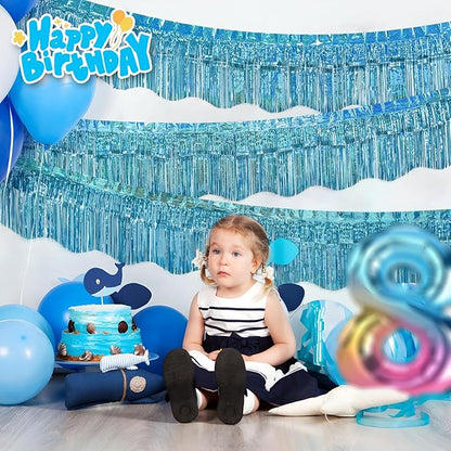 LOLStar 6 Pack Blue Foil Fringe Garland Party Decorations, 59Ft Tinsel Streamers Shiny Blue Wall Hanging Tinsel Fringe Banners for Wedding Birthday Anniversary Christmas New Year Party Decor