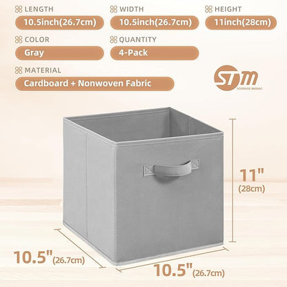 STORAGE MANIAC Storage Cubes, 11 Inch Collapsible Storage Bins with Handles, 4 Pack Fabric Foldable Bins for Organization, Durable Storage Bins for Closet, Shelves, Offices, Toys, 4-Pack Grey