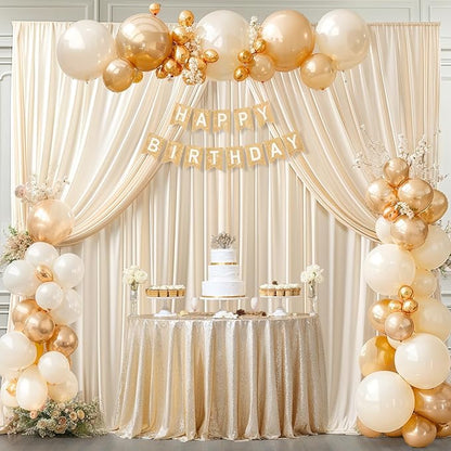 8 x 10ft Champagne Backdrop Curtains for Wedding Photo Background Curtains Wrinkle Resistant Backdrop for Party Photoshoot Polyester Curtains Drapes for Baby Shower Birthday with Rod Pocket, 2 Panels