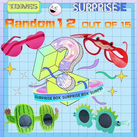 12 Pack Funny Party Sunglasses, Novelty Fun Glasses, Cool Costume Masks for Adults, Kids, Party Favors, Photo Booth Props Sunglasses