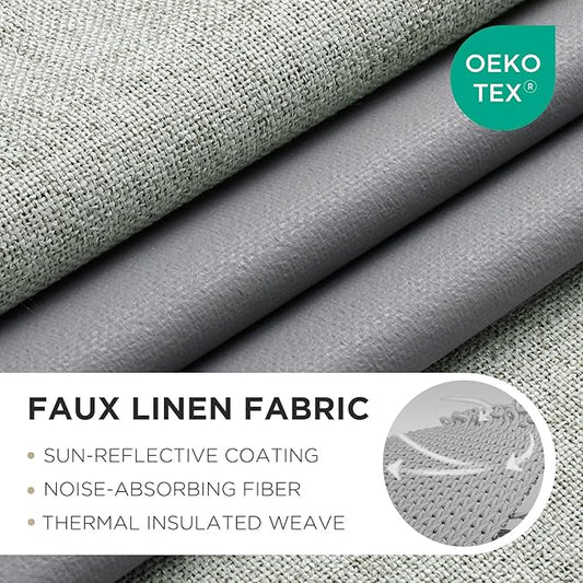 Joydeco Sage Green Blackout Curtains 96 Inches Long, Curtains 96 Inch Length 1 Panel for Bedroom, Thermal Insulated Linen Black Out Curtains with Grommets(100x96, Sage Green)