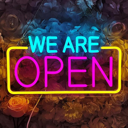 SYLHOME We Are Open Led Neon Light Sign Business Coffee Shop Store Bar Restaurant Pub Salon Hotel Welcome Door Window Wall Decor Sign USB 15.75"X8.4"