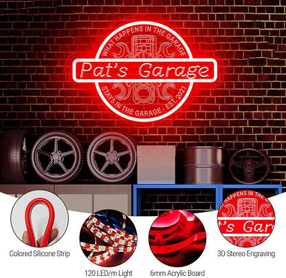 Custom Name Garage LED Neon Sign for Men Dad, Personalized Garage 3D Art Sign, Customizable Workshop Man Cave Acrylic Neon Light for Gift, Garage Light Up Sign for Wall Decor