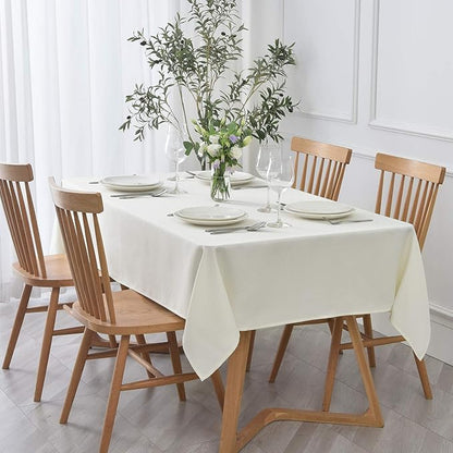 maxmill 2 Pack 60 x 84 Inch Ivory Textured Rectangle Tablecloth Water Resistant Wrinkle Free Spill-Proof, Soft Jacquard Table Cloth for Banquet Parties Event Holiday Dinner, Indoor and Outdoor Use