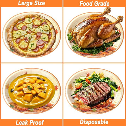 100Pcs Thanksgiving Oval Paper Plates and Napkins Set,10" x 12" Large Disposable Plates for Thanksgiving Party
