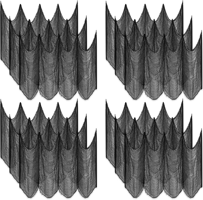 Halatool 12 Pack Halloween Creepy Cloth 30 x 75 Inch, Hanging Gauze Spooky Halloween Decorations for Party Supplies Outdoor Yard Home Wall Decor（Black）
