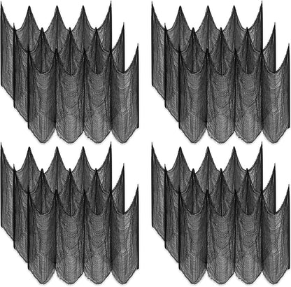 Halatool 12 Pack Halloween Creepy Cloth 30 x 75 Inch, Hanging Gauze Spooky Halloween Decorations for Party Supplies Outdoor Yard Home Wall Decor（Black）