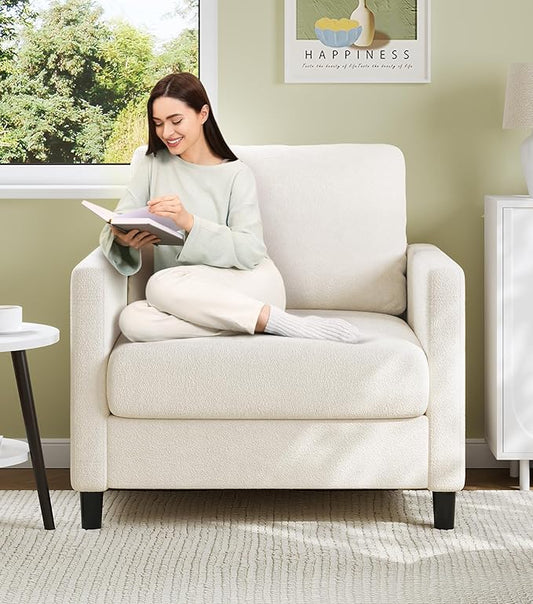 Sofa Accent Chair, 33" Reading Chair for Bedroom, Tool-Free Setup Living Room Accent Chairs, Comfy Arm Chairs Living Room, All-Wood Reading Nook, Beige