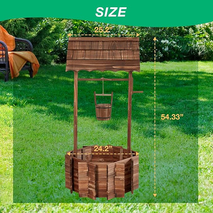 Bezseller Wishing Wells for Outdoors, Wooden Wishing Well Planter for Outdoor Yard, Large Rustic Outdoor Flower Planters with 4 Reinforced Rod & Hanging Bucket for Backyard Patio Garden Home Decor