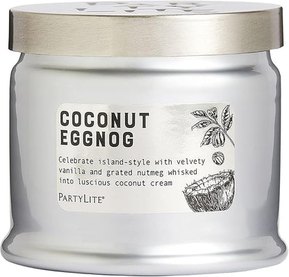 PartyLite 3-Wick Jar Candle, Highly Fragranced Clean Burning Glass Candle, 25-45 Hours Burn Time (Coconut Eggnog)