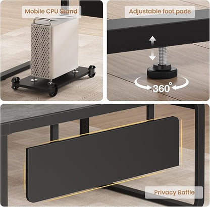 SEDETA 61 Inch Executive Desk, Large Office Desk with File Drawer, L Shaped Desk with Drawers, Computer Desk with Mobile CPU Stand, Storage Shelves, Power Outlets for Home Office, Gray