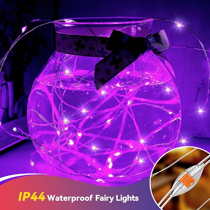 4 Pack 240LED Halloween Fairy Lights Battery Operated - 20FT Twinkle Lights with 2 Lighting Modes Indoor Outdoor, Waterproof Led Fairy String Lights for Christmas, Bedroom, Dorm, DIY Decor, Purple