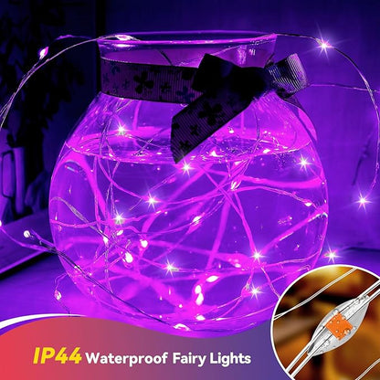 4 Pack 240LED Halloween Fairy Lights Battery Operated - 20FT Twinkle Lights with 2 Lighting Modes Indoor Outdoor, Waterproof Led Fairy String Lights for Christmas, Bedroom, Dorm, DIY Decor, Purple