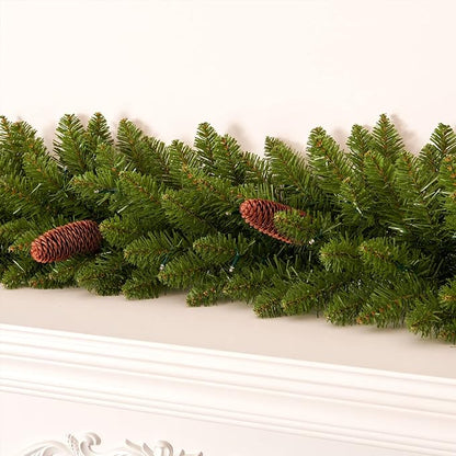 9 FT Christmas Garland Pre-lit 70 LED Lights Holiday Artificial Decor for Stairs Mantle Door Indoor Outdoor Garland with Battery Operated Timer