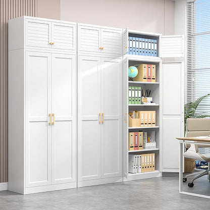Kitchen Pantry Cabinet, 86 Inch Tall Metal Storage Cabinet, Metal Pantry cabinets with Doors and Shelves, White Storage Cabinets for Living, Dining, Office, Bathroom, Garage, Assembly Required