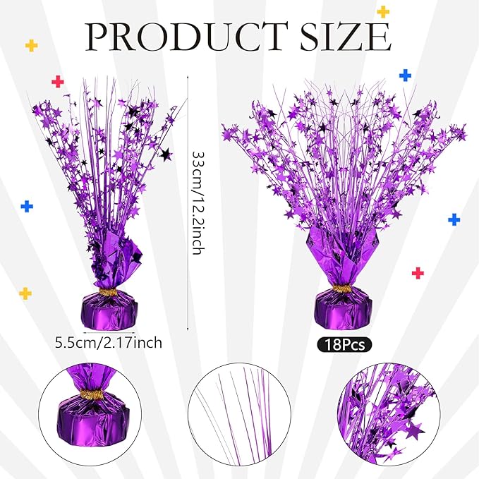 Crowye 18 Pcs Foil Spray Centerpiece Christmas Party Winter Star Table Decoration Burst Metallic Table Centerpieces for Birthday Party Season Holiday(Purple)