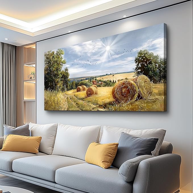 FUHAIHUA Large Wall Decor For Living Room Canvas Wall Art For Bedroom Inspiration Wall Decorations Country Field Pictures Landscape Paintings Artwork Posters Mural Modern Room Home Decor 24x48 In